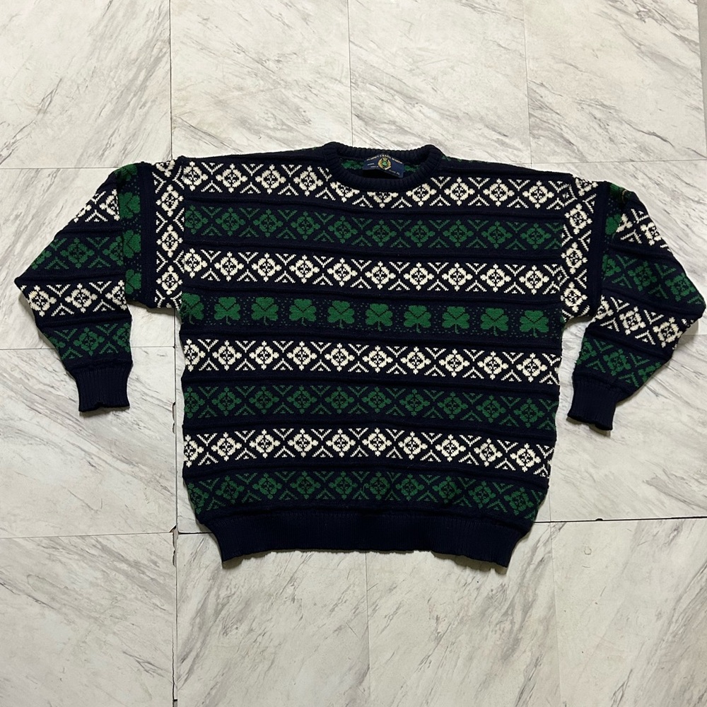 Blarney Castle Wool Ribbed Mens Shamrock Navy Sweater Size XL
